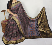 Ajrakh dola silk saree