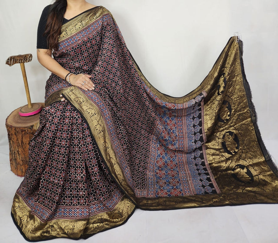 Ajrakh dola silk saree