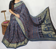 Ajrakh dola silk saree