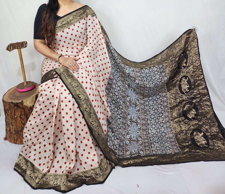 Ajrakh dola silk saree