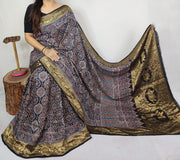 Ajrakh dola silk saree