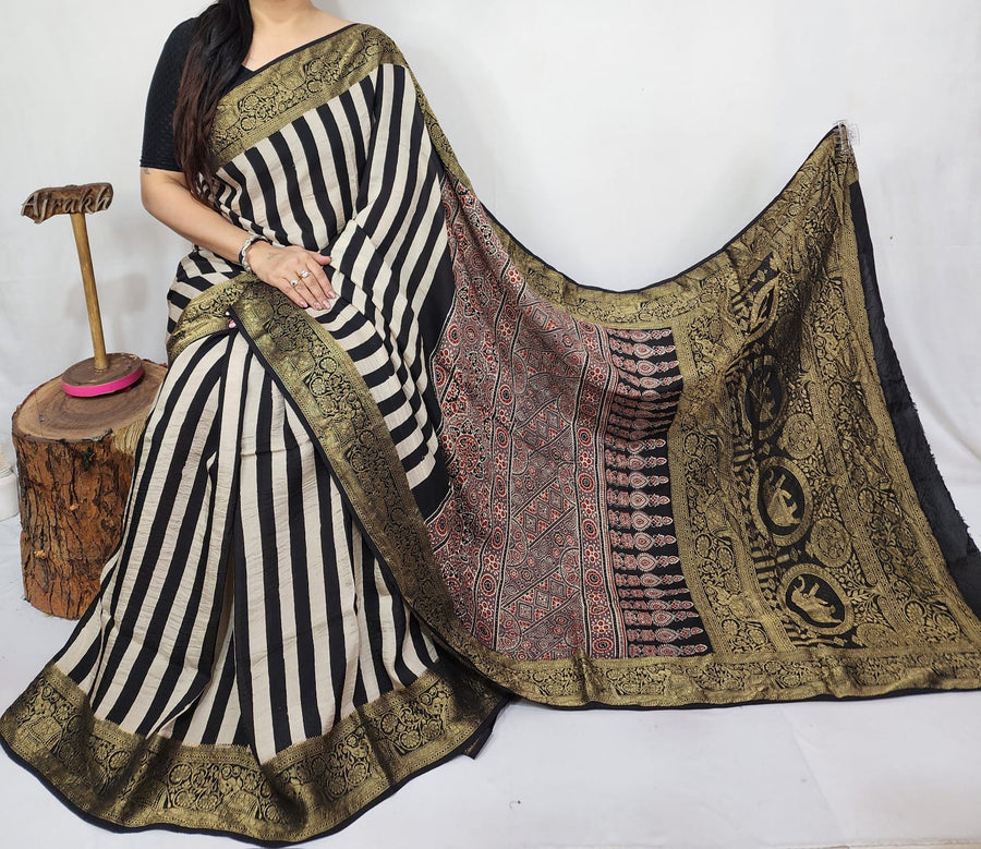Ajrakh dola silk saree