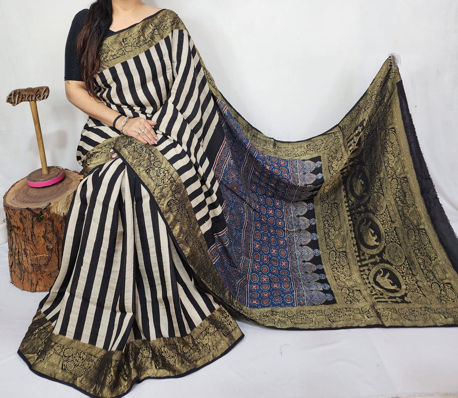 Ajrakh dola silk saree