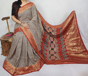 Ajrakh dola silk saree