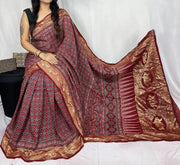 Ajrakh dola silk saree