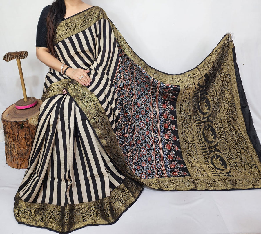 Ajrakh dola silk saree