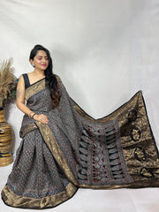 Ajrakh dola silk saree