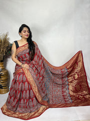 Ajrakh dola silk saree