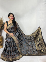 Ajrakh dola silk saree