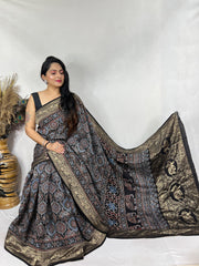 Ajrakh dola silk saree