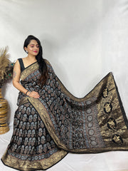 Ajrakh dola silk saree