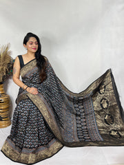 Ajrakh dola silk saree
