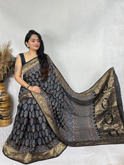 Ajrakh dola silk saree