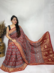 Ajrakh dola silk saree