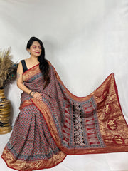 Ajrakh dola silk saree