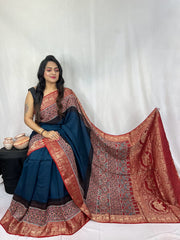 Ajrakh dola silk saree