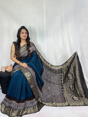 Ajrakh dola silk saree