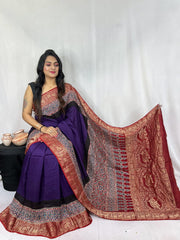 Ajrakh dola silk saree