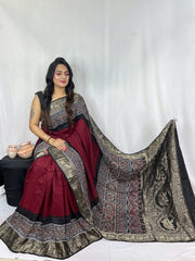Ajrakh dola silk saree