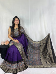 Ajrakh dola silk saree