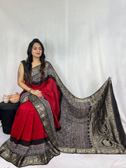 Ajrakh dola silk saree