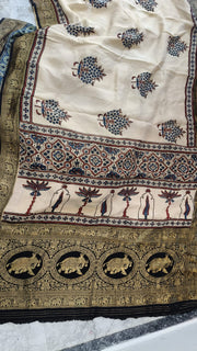 Ajrakh dola silk saree