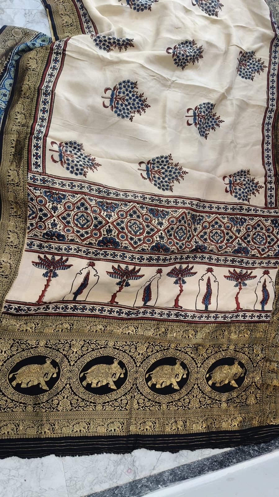 Ajrakh dola silk saree