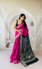 Ajrakh dola silk saree