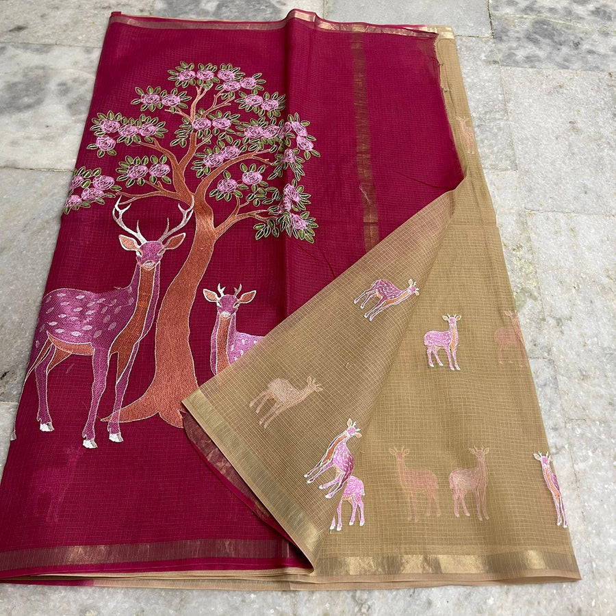 Elegant Pure Cotton Kota Embroidery Work Saree