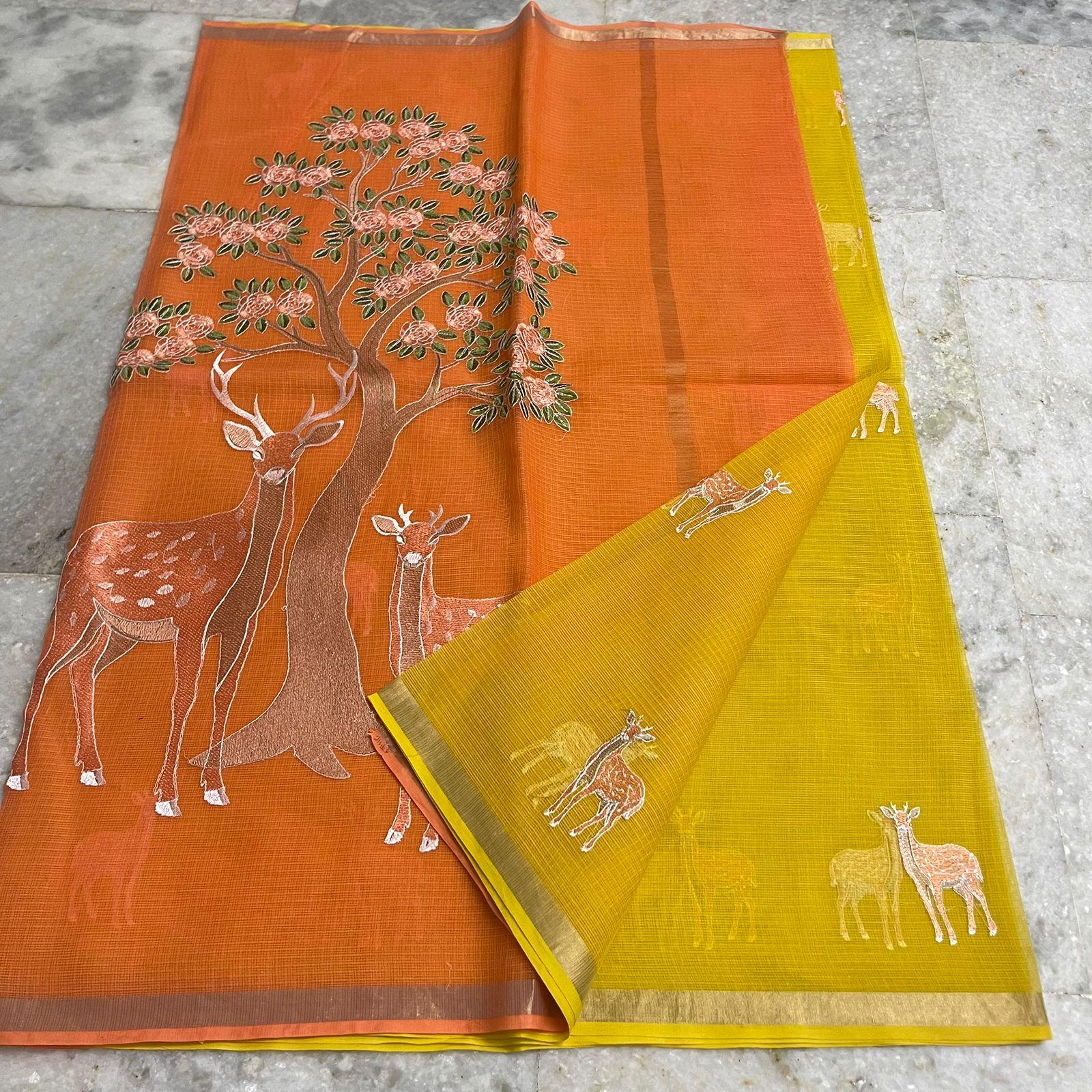 Elegant Pure Cotton Kota Embroidery Work Saree