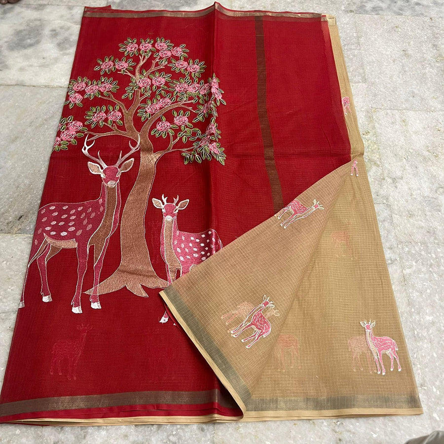 Elegant Pure Cotton Kota Embroidery Work Saree