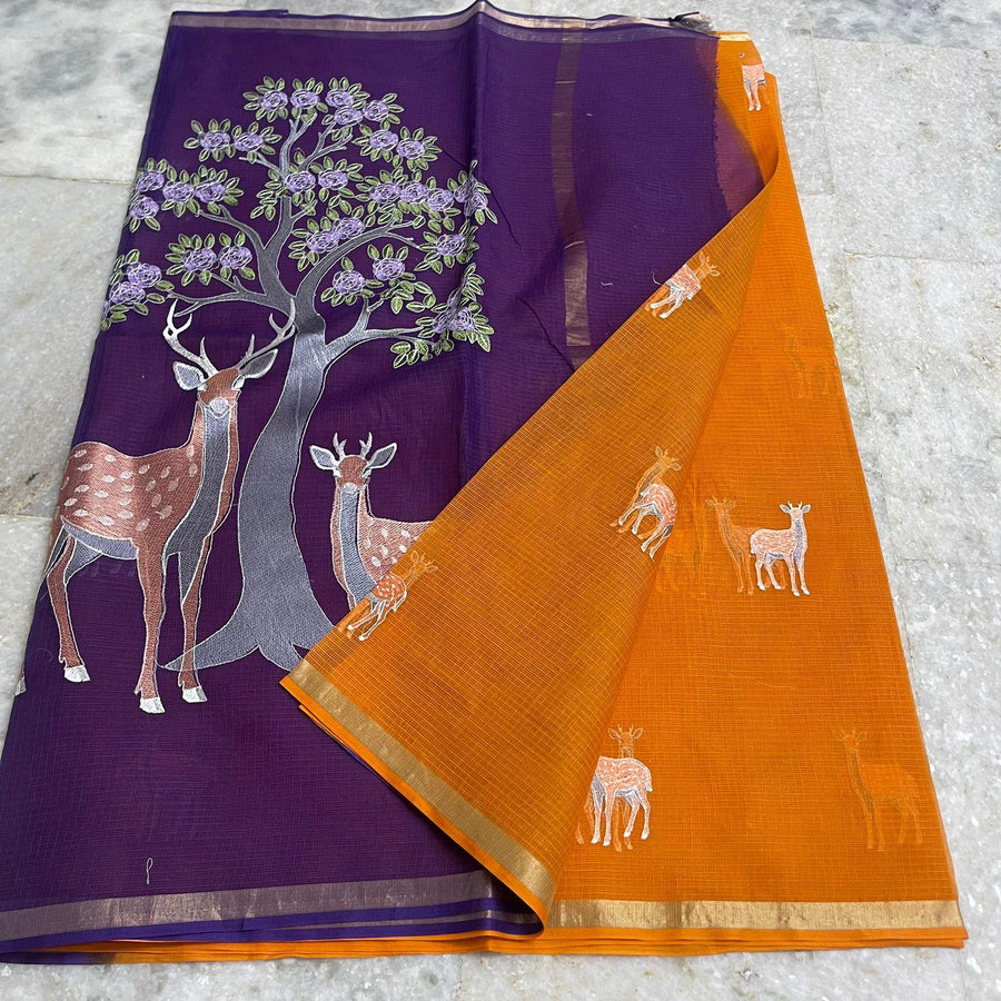 Elegant Pure Cotton Kota Embroidery Work Saree