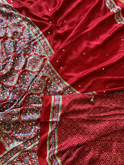 Ravishing red Ajrakh printed semi-pure modal silk saree