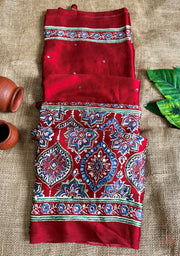 Ravishing red Ajrakh printed semi-pure modal silk saree