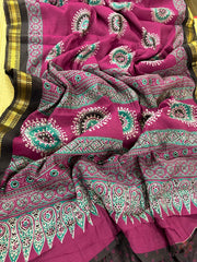 Premium Mangalagiri viscose printed mul silk cotton sarees