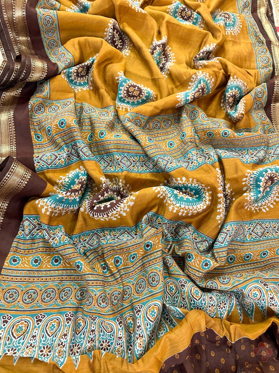 Premium Mangalagiri viscose printed mul silk cotton sarees