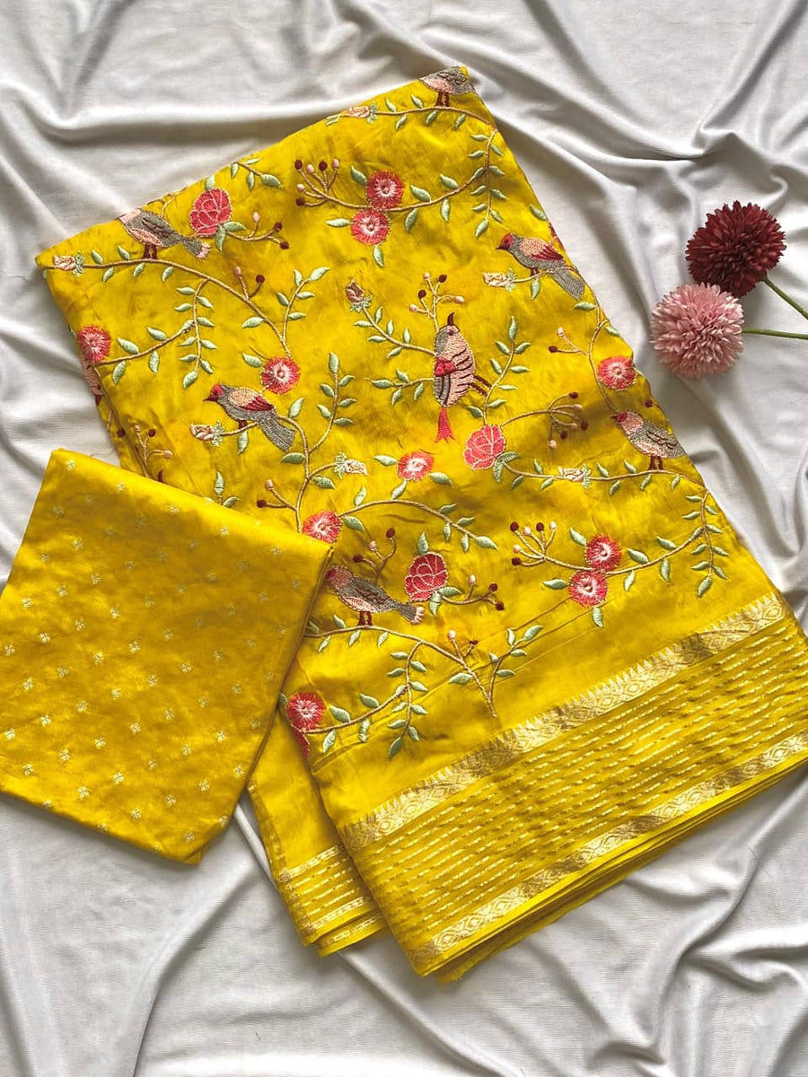 Pure HO sarees with beautiful embroidered work all over the saree