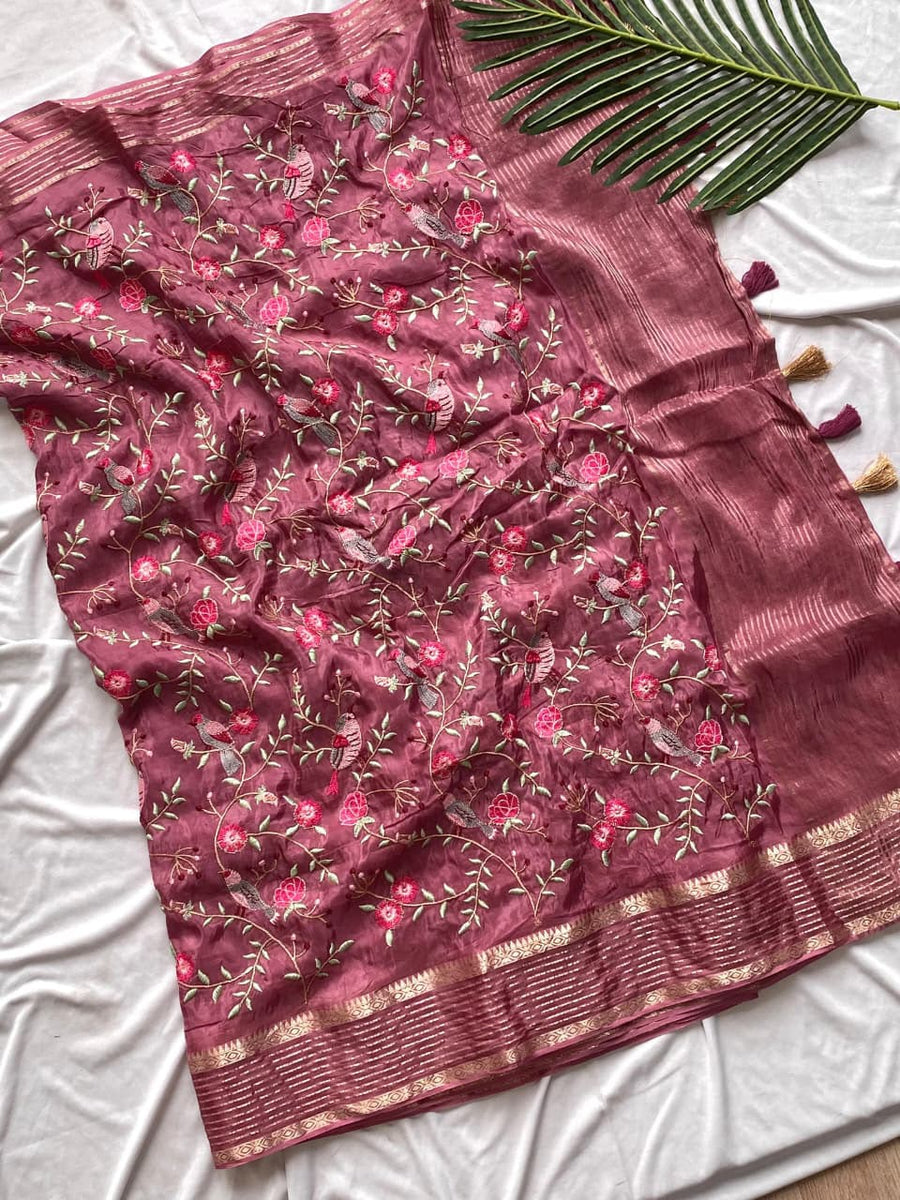 Pure HO sarees with beautiful embroidered work all over the saree