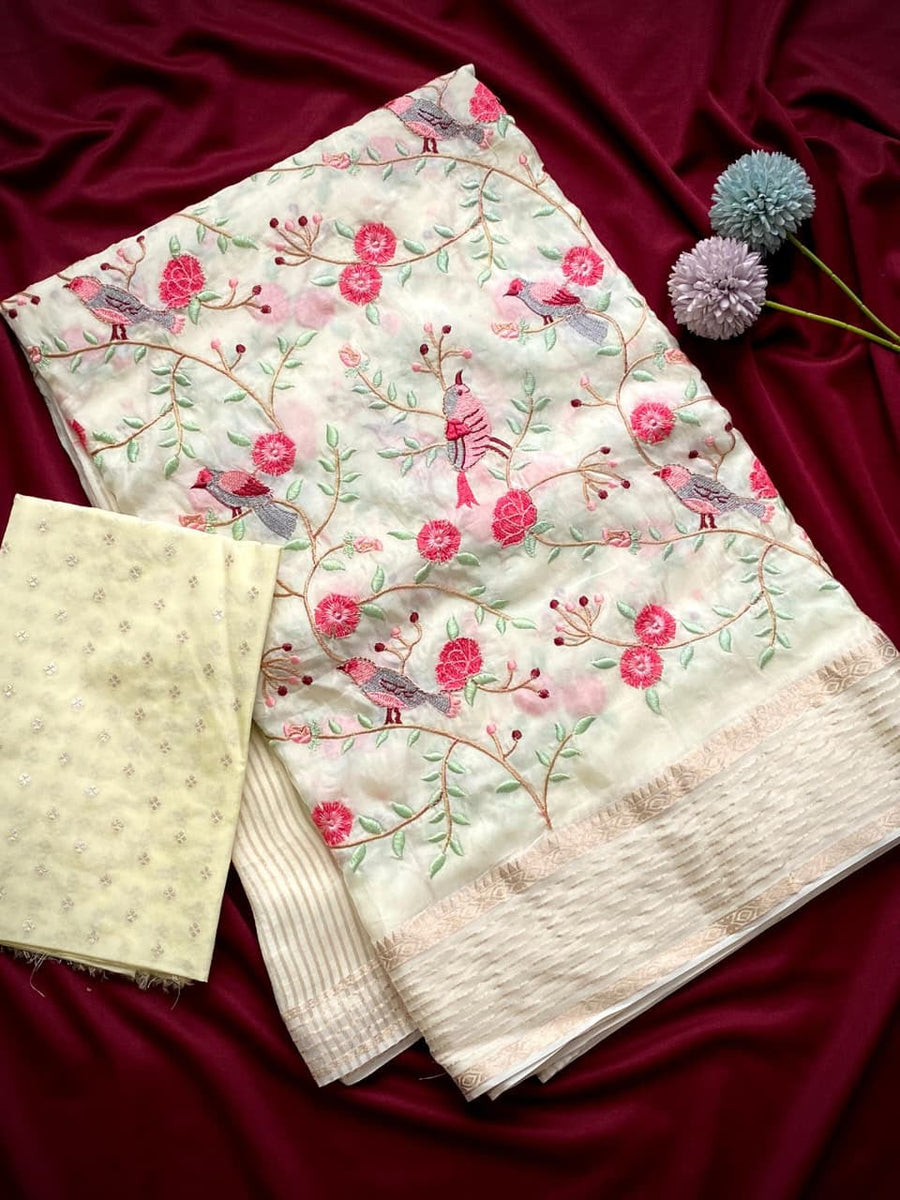 Pure HO sarees with beautiful embroidered work all over the saree
