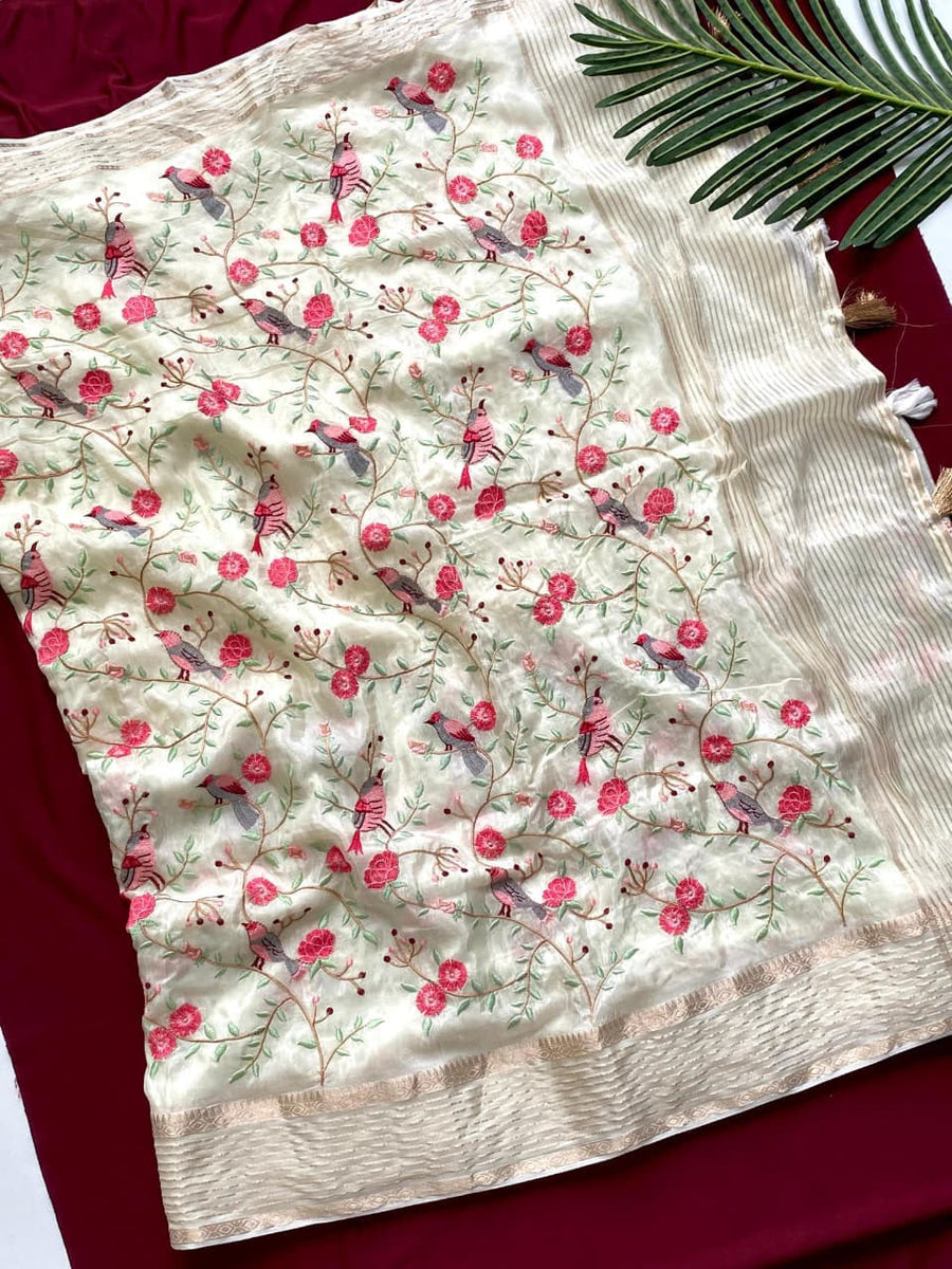 Pure HO sarees with beautiful embroidered work all over the saree