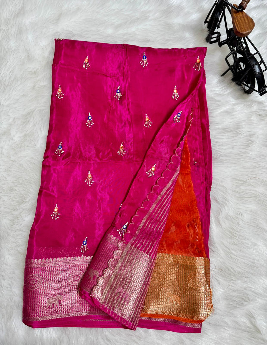 Beautiful contrast work Saree