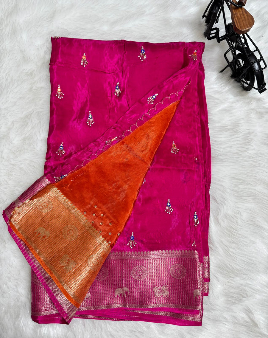 Beautiful contrast work Saree