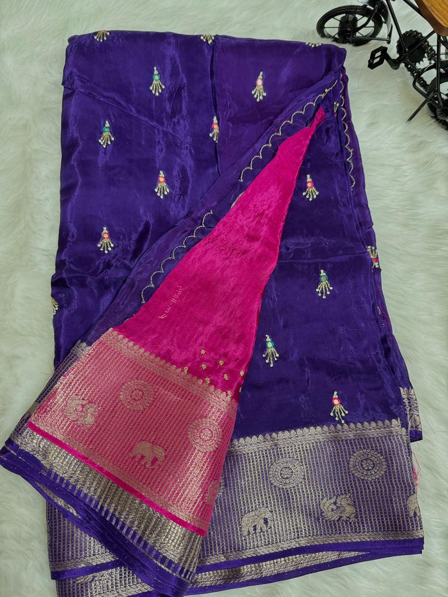 Beautiful contrast work Saree