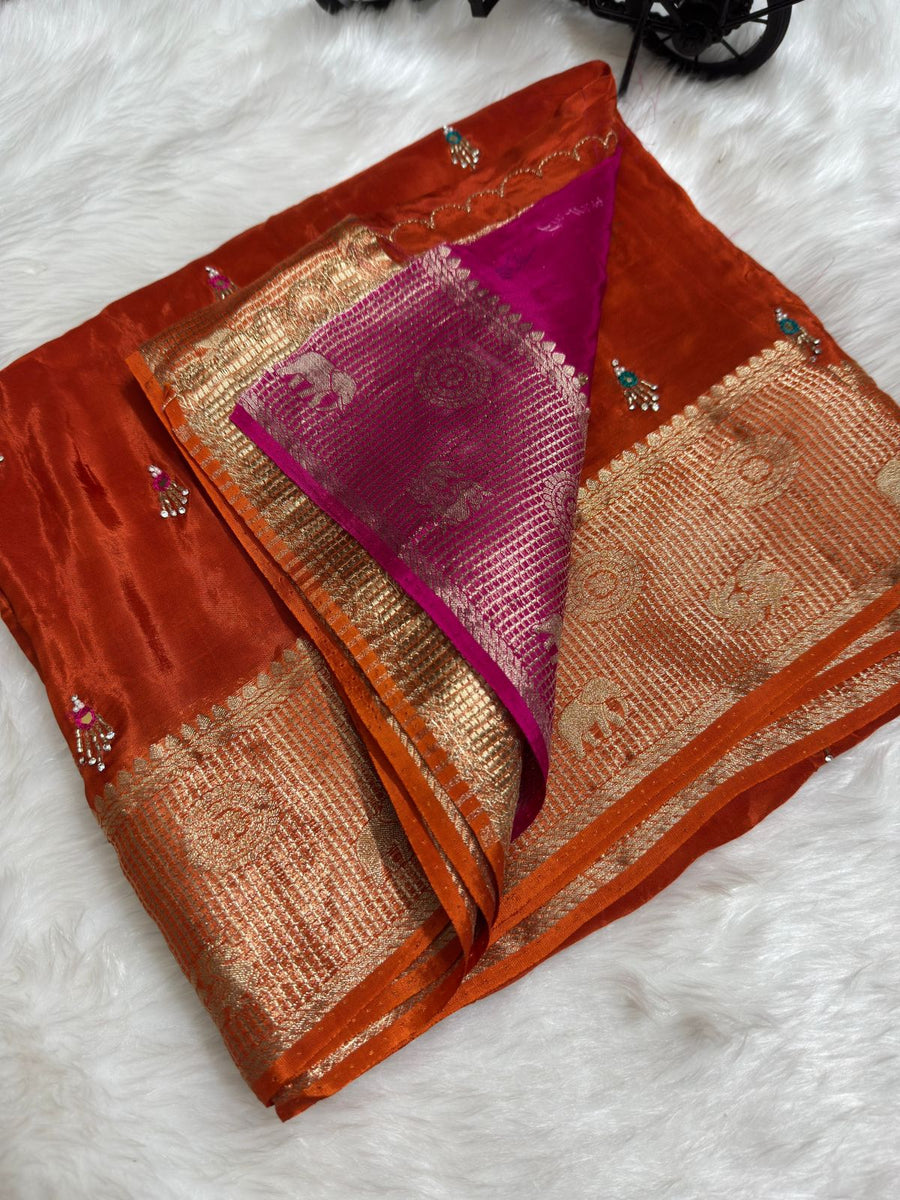Beautiful contrast work Saree