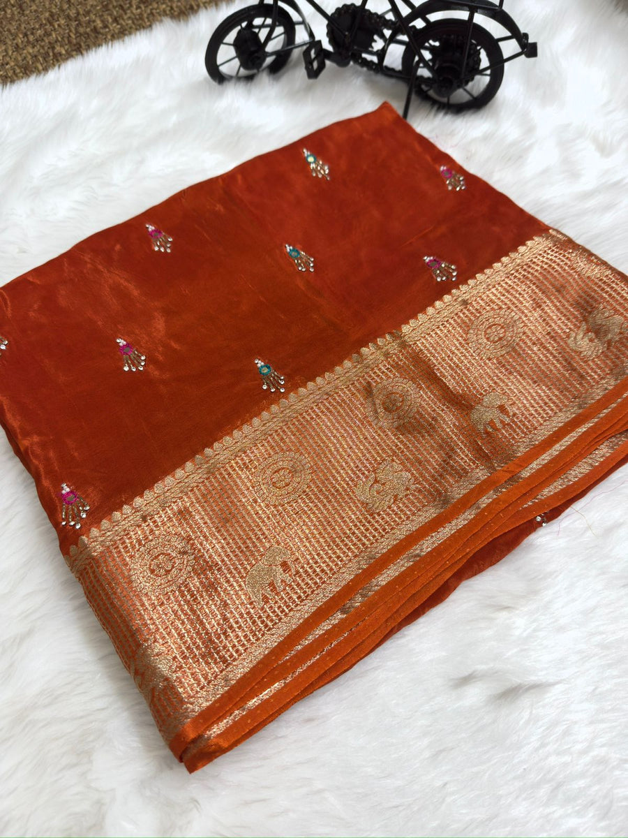 Beautiful contrast work Saree