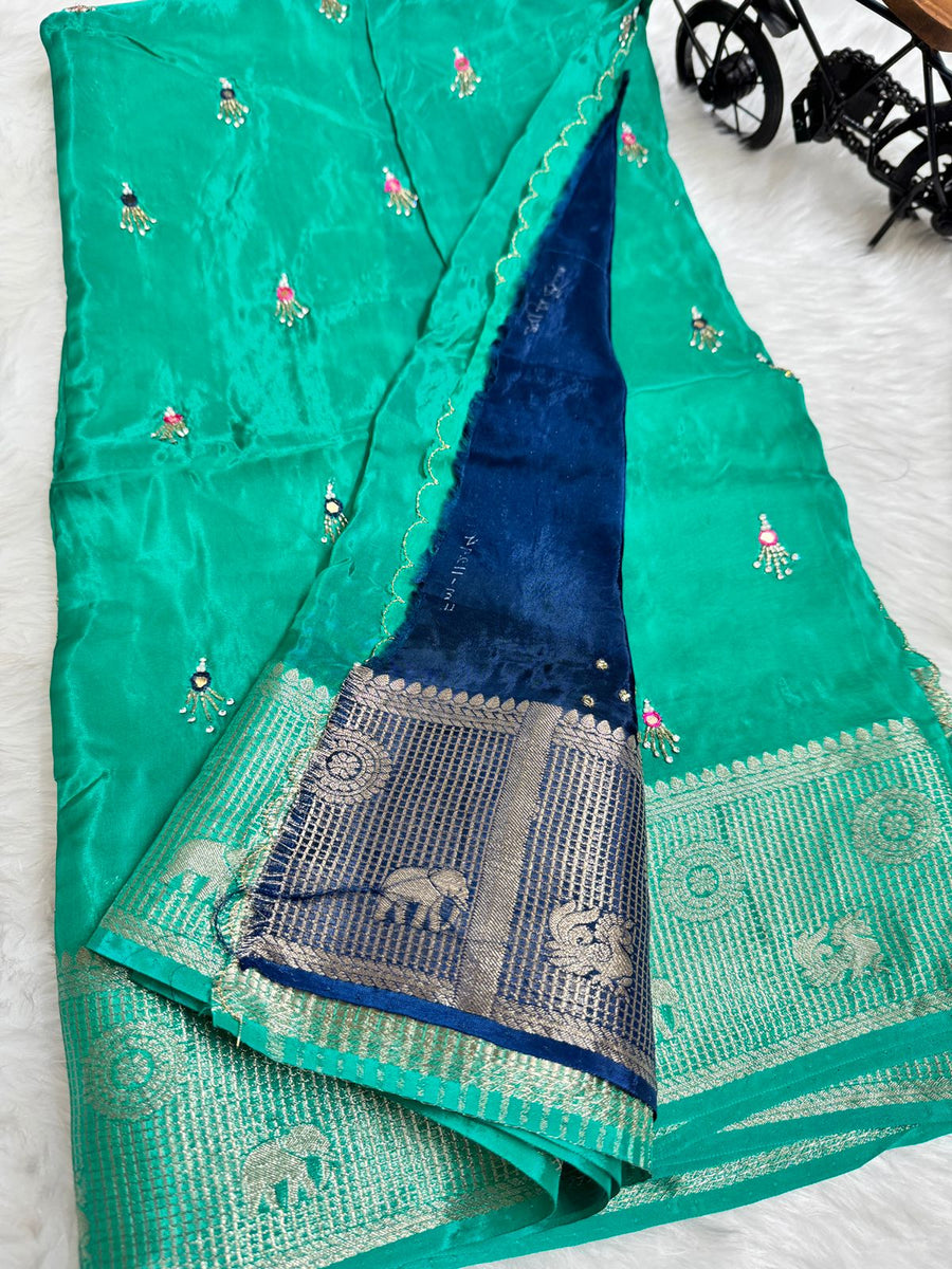 Beautiful contrast work Saree