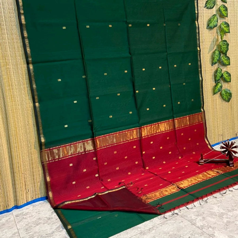 Elegant star ⭐ design Maheswari handloom cotton saree