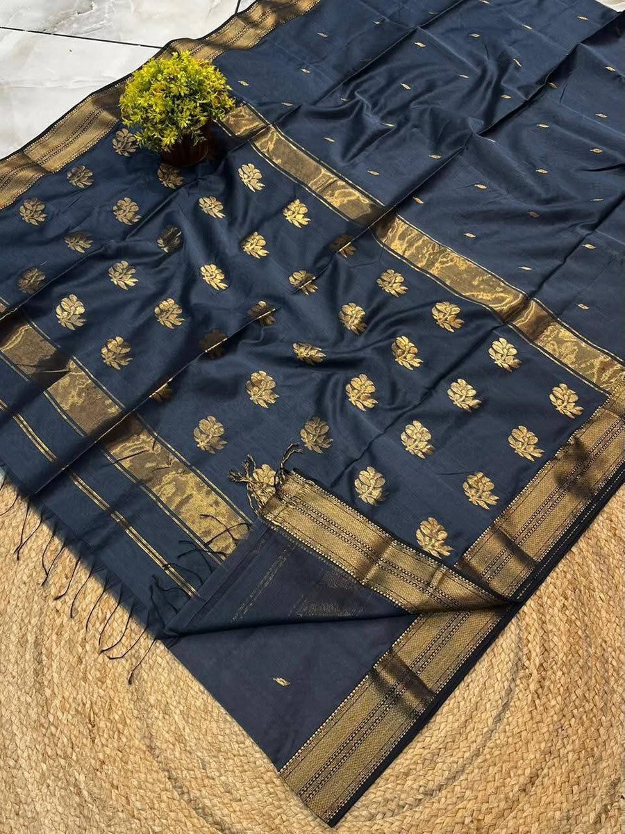 Handloom Ball Buti semi Maheshwari Saree