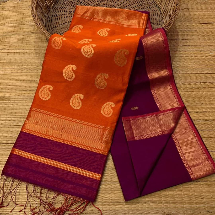 Handloom Ball Buti semi Maheshwari Saree
