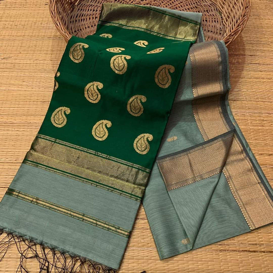 Handloom Ball Buti semi Maheshwari Saree